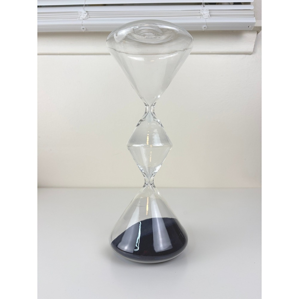 Triple Glass Hourglass Black Sand 3 Tier Modern Sculptural Sand Timer 12"